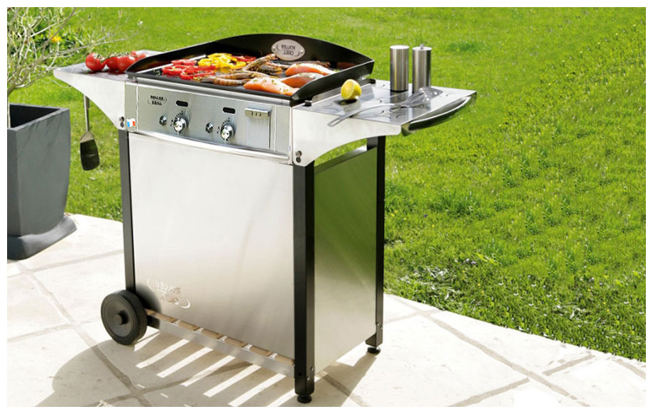 Ensemble plancha à gaz CLG 600 et desserte Roller Grill en situation