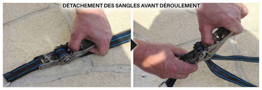 Bâche à barres piscine Pool-Barres Plus - détachement des sangles