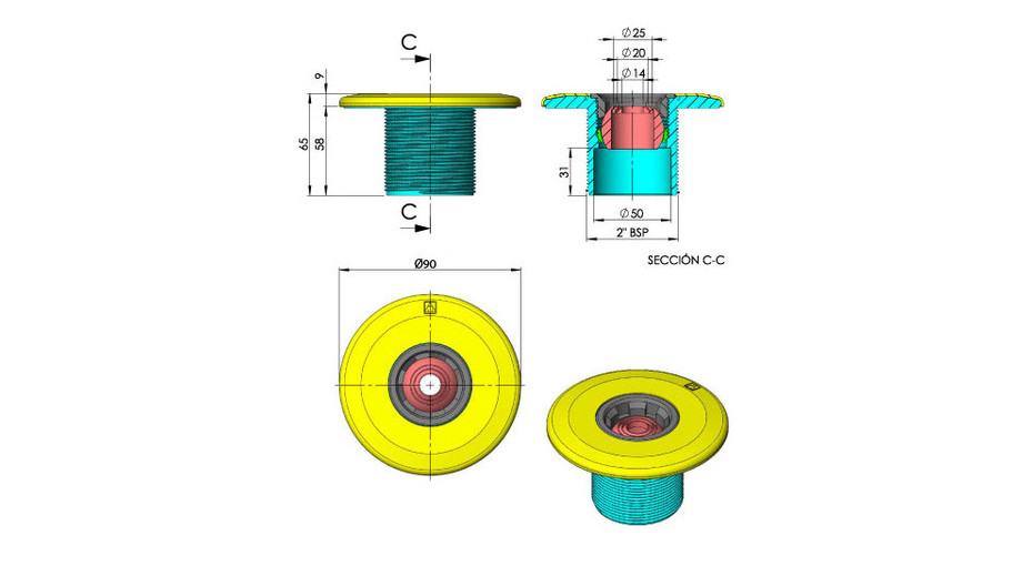 dimensions de la buse de refoulement grise anthracite pour piscine béton